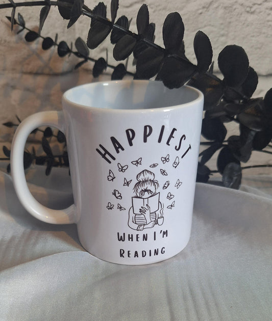 Happiest When I'm Reading Mug/ Bookish Mug/ Gift For Book Lover/ Bookish Merch/ Book Addict/ Smut Reader/ Romance Reader